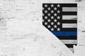 American thin blue line flag on map of Nevada Royalty Free Stock Photo