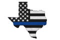 American thin blue line flag on map of Texas