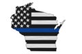 American thin blue line flag on map of Wisconsin