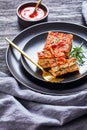 American tofu spinach vegan lasagna on a plate Royalty Free Stock Photo