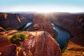 American tourist. Horseshoe Bend, Page, Arizona. Horse Shoe Bend on Colorado River, Grand Canyon. Travel and adventure Royalty Free Stock Photo