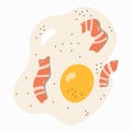 American traditional breakfast with popular products. Closeup delicious fried egg with bacon and pepper. Vector hand drawn clipart Royalty Free Stock Photo