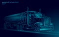 American truck low poly. Logistic transportation business trailer. Fast speed industry cargo delivery big heavy vehicle