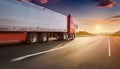 American truck speeding freeway, blurred motion Royalty Free Stock Photo
