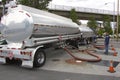 American truck-tanker merges gasoline at a gas station