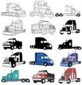 American Truck Trailer black and white illustration isolated on white Royalty Free Stock Photo