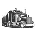 American Truck Trailer black and white illustration Royalty Free Stock Photo