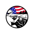 American Trucker Driving Highway USA Flag Circle Mascot