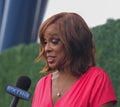American TV personality and co-anchor of CBS This Morning Gayle King at the blue carpet before 2023 US Open opening night ceremony