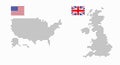 American and UK dotted map with flag. Flat vector illustration isolated on white Royalty Free Stock Photo