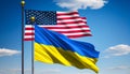 American and Ukrainian crossed flags. United States of America combined with Ukraine. Language learning, international