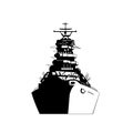 American or United States Battleship Warship Dreadnought Naval Fighting Ship Front View Retro Black and White Royalty Free Stock Photo