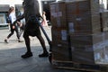 AMERICAN UPS VAN AND DELIVERY MAN Royalty Free Stock Photo