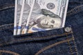 American us one hundred dollar banknotes in a jeans pocket Royalty Free Stock Photo