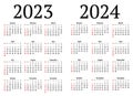 American US style vector calendar for 2023 and 2024