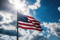 American USA flag on blue sky background with clouds - Generative AI Royalty Free Stock Photo