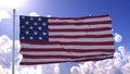 American USA flag on a flagpole waving in the wind. USA flag on a pole against blue sky background. 3d illustration Royalty Free Stock Photo