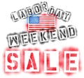 American USA flag and Labor Day Weekend Sale text in paint stencils