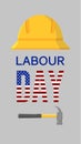 American or USA labor days banner with yellow worker helmet
