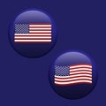 American USA waving flag set inside blue glossy bubble button effect Royalty Free Stock Photo