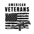 American veterans vector illustration in monochrome style with USA flag and M16 rifle isolated on white Royalty Free Stock Photo