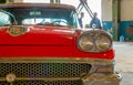 American Vintage car 1958 Ford Fairlane 500. Front view. Close Up