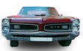 American vintage muscle car 1966 Pontiac GTO. Front view. White background