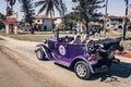 American vintage retro car parked on the road on background of Villa al Capone Royalty Free Stock Photo