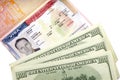 American visa on page of the Russian international passport and US dollars Royalty Free Stock Photo