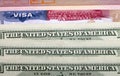 American visa and US dollars Royalty Free Stock Photo