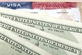 American visa and US dollars Royalty Free Stock Photo