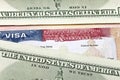 American visa and US dollars Royalty Free Stock Photo