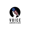 American voice microphone logo icon vector template on white background, united states of america flag logo Royalty Free Stock Photo