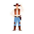 American western cowboy or texas ranger, flat vector illustration isolated. Royalty Free Stock Photo