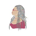 American woman braids african drawn for design. Young lady portrait in glasses. Oriental people. Boho style. Vector Royalty Free Stock Photo