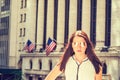 Young woman standing outdoors, traveling in New York City Royalty Free Stock Photo