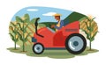 American worker driving tractor on field. Harvesting with machinery. Corn cultivation process Royalty Free Stock Photo