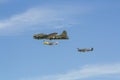 The American World War II bomber `Sally B` Boeing B-17G and escort fighters Royalty Free Stock Photo