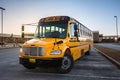 American Yellow Black School Bus on School Grounds Transportation Vehicle