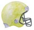 Watercolor yellow american football helmet illustration isolated on white background Royalty Free Stock Photo