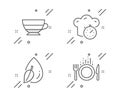 Americano, Cooking timer and Water drop icons set. Food sign. Beverage cup, Stopwatch, Mint leaf. Cutlery. Vector