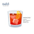 Americano Negroni cocktail vector illustration ice orange slice Royalty Free Stock Photo