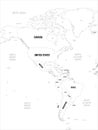 Americas map. High detailed political map of North and South America continent with country, capital, ocean and sea