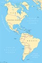 The Americas, North and South America, political map Royalty Free Stock Photo