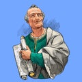 Amerigo Vespucci colored portrait in line art illustration. Editable layers. Royalty Free Stock Photo