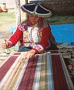 Amerindian woman and Andean textile Royalty Free Stock Photo