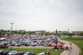 Ames, Iowa, USA - 9.2022 - Tailgate lots with crowds of people before a football game Royalty Free Stock Photo