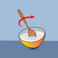 Instructions on how to mix the food with a spoon in a bowl