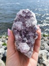 Amethist Amethyst Cluster Crystal Uncut Raw Gems Lake Stones Gems River Water Rocks Royalty Free Stock Photo