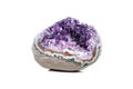 Amethyst Crystal Druse macro mineral on white background